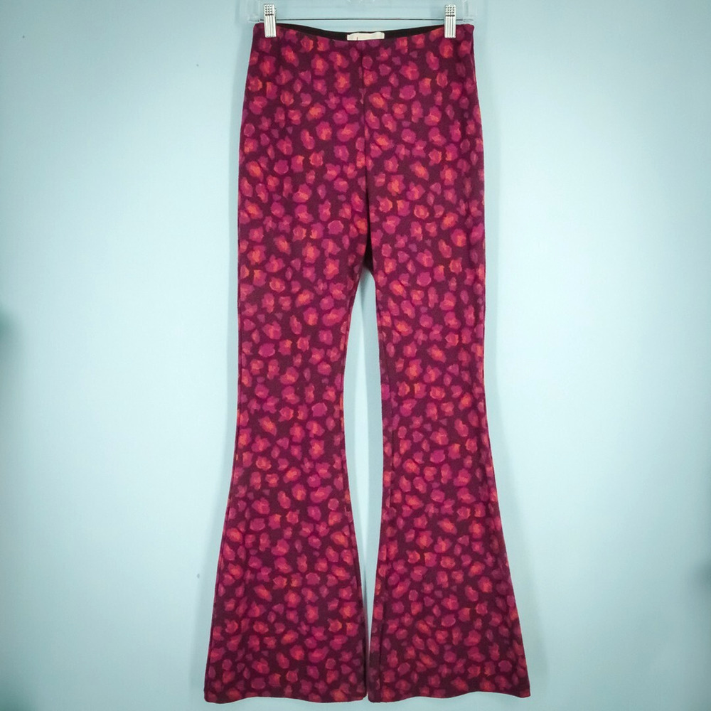 by Anthropologie Size XS Pink Print Pull On Wide Flare Bell Bottom Knit Pants